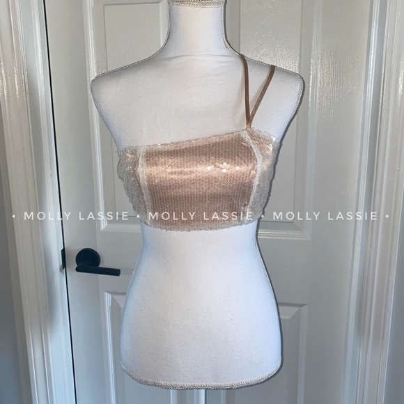 Ivory Sequin Strappy Cutout Crop Top Blouse - Picture 9 of 10